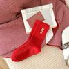 Meias Vermelhas para Mulheres com Furos no Meio da Canela Tendência Algodão Bordado Estilo Chinês Casamento Ano Novo Festivo Ano Vermelho Meias Fabulosas