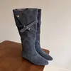 Botas Largas Plisadas para Mujer que Aumentan la Altura 2026, Elegantes y Modernas, Botas de Media Caña Vintage para Doble Uso en Otoño, Botas Vaqueras Occidentales de Punta