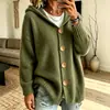 Cardigã com capuz de quatro botões, novo estilo outono/inverno, cor sólida, malha feminina casual e moderna