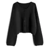 Cardigan de Tricô com Manga Lanterna Estilo Coreano para Mulheres, Novo Suéter de Outono Estilo Preguiçoso Solto, Peça de Roupa Externa Simples e Elegante, Tendência