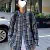 Camisa Holgada de Cuadros de Manga Larga Azul Rave de Primavera y Otoño para Hombre y Mujer Top Retro Americano Casual Combinable Chaqueta Moderna