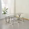 Juego Plegable de Mesa y Sillas de Acero Inoxidable para Comedor Escolar, Mesa de Comedor Integrada Fabricada en Fábrica, Plegable y Engrosado para 4/6/8 Personas