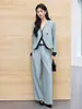 Conjunto de traje azul de dos piezas para primavera y otoño, de alta gama, elegante, único, hermoso, atuendo casual profesional de estilo coreano para mujer