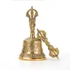 Campana y Mazo Vajra de Cinco Puntas de Latón Nepalí Tallada, Campana de Mano Fundida a Mano, Juego de Campanas Rituales del Tíbet