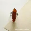 Anel de cristal rosa 8*31 coluna hexagonal dupla ponta incrustado jade ágata anel de amantes vivos processamento personalizado