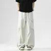 Calça de Trabalho Casual Esportiva Retro de Algodão Puro para Todas as Estações, Manga Curta, Slimming, Perna Larga Reta, Solta