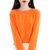 Prenda de primera línea jersey de punto sin costuras de cuello redondo jersey de lana pura para mujer Jacquard púrpura suéter adelgazante top para usar debajo