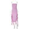 2025 Novo Estilo de Verão Moda Europeia e Americana Amazon Sexy Sexy Formato de Orelha Personalizado Vestido Assimétrico Envolto no Peito