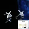 Pendientes de Plata de Ley S925 con Diamante de Moissanita Color D Lazo Estéreo Joyería para Orejas Dulce y Elegante de Nicho para Mujeres