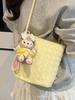 Bolsa de Tecido Simples e Versátil para o Dia a Dia, Design Coreano de Nicho para Mulheres, Nova Moda Verão 2025, Bolsa Transversal Estilo Balde
