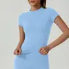 Tops de Yoga de Alta Elasticidade Transfronteiriços, Roupas de Yoga de Secagem Rápida para Treinamento Esportivo ao Ar Livre, Tops Esportivos de Gola Redonda Justos