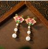 Aretes de Flor de Perla de Esmalte Mori para Mujer, Aretes de Diseño Fresco y Dulce, Aretes Super Hada de Alta Gama