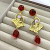 Aretes Largos de Metal Estilo Palacio Retro Diseño Nicho Aretes de Hoja de Arce Aretes Hechos a Mano para Mujer
