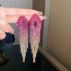 Pendientes de Borla de Pedrería de Color Degradado de Aguja de Plata Pendientes Largos Colgantes Pendientes de Diseño Exagerado Europeo y Americano Venta al por Mayor Colgantes para Mujer