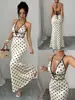 Vestido longo de alça com bolinhas, estilo europeu e americano, para Amazon, decote V profundo, sem costas, sem alças, justo ao corpo, vestido formal sexy