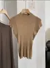KEKEZOON Top de punto sin mangas de color liso ajustado con cuello alto, estilo de deseo puro, top de seda fresco para verano 7729