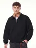 Sudadera Han Lu de Peso Pesado, Corte Holgado, Media Cremallera, Cuello Camisero para Hombre, Otoño, Suéter Corto Ancho de Perfil Bajo con Diseño de Retazos Segmentados.