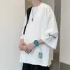 Nueva Camiseta de Verano 2025 para Hombre de Manga Tres Cuartos, Marca de Moda, Estilo Hong Kong, Corte Holgado, Tallas Grandes, Top Casual de Peso Pesado