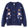 Cardigan de punto para niñas de algodón puro, industria pesada, bordado a mano, suéter cardigan para niños pequeños y medianos, primavera y otoño nuevos, cuello redondo, europeo y americano, venta al por mayor