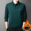 Camisa Polo de Malha Masculina de Alta Qualidade, Estilo Outono/Inverno, Gola Lapela, Manga Longa, Espessa/Extra Espessa, Falsa Peça Dupla