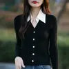 Cardigan Feminino Novo para a Primavera de 2026, Gola Reversível, Caimento Solto, Emagrecedor, Elegante, Versátil, Peça de Tricô Estilo Office
