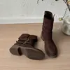 Fivela de Cinto Retrô Botas Western Empilhadas para Mulheres 2026 Nova Coleção Outono Emagrecedoras Botas de Cavaleiro de Meia-Panturrilha Botas Martin para Mulheres