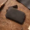 Carteira Pequena Masculina de Couro Genuíno com Zíper Couro Crazy Horse Porta-Moedas Couro Bovino de Primeira Camada Bolsa para Chaves Masculina Bolsa de Chaves Masculina