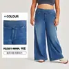 Calça Jeans Wide Leg Plus Size de Novo Estilo Europeu e Americano para Mulheres, Calça Casual de Cintura Alta Emagrecedora com Bolsos e Detalhes Desgastados
