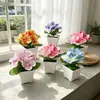 Maceta Pequeña Cuadrada tipo Película Impresa en 3D con 9 Flores de Hortensia Artificiales para Decoración de Sala de Estar en Casa
