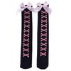 Calcetines Lolita de Encaje Negro con Lazo para Pantorrilla para Mujer Calcetines de Media Caña Jk Encaje Largo Estilo Japonés Calcetines de Media Caña