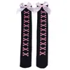 Calcetines Lolita de Encaje Negro con Lazo para Pantorrilla para Mujer Calcetines de Media Caña Jk Encaje Largo Estilo Japonés Calcetines de Media Caña