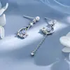 Brincos Assimétricos de Estrela e Lua com Diamantes Cintilantes para Mulheres, Design de Nicho de Luxo Leve, Brincos da Moda Estilo Ins