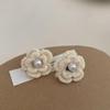 Pendientes de Flores Tejidas de Lana Dulce Pendientes de Perlas Diseño Nicho Aguja Otoño e Invierno Nuevo Simple Mujer