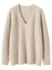 Nuevo suéter de punto de cachemira con hombros caídos y mangas raglán para mujer, caída de otoño e invierno, cuello en V, holgado, estilo casual, suéter base de color liso