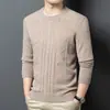 Suéter de lana tejido de punto para hombre, 9 puntos, engrosado, 450g, anti-pilling, color liso, patrón jacquard, manga larga, cuello redondo