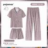Pijama floral pequena estilo retrô vermelho da internet para mulheres primavera e verão novo manga curta três peças casual roupa de casa foto real atacado