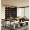 Mesa de Isla Minimalista de Madera Maciza Estilo Chino Moderno y Juego de Sillas y Mesa de Té para Hogar, Sala de Estar, Oficina, Tablero Grande, Nuevo Modelo de Gama Alta