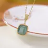 Yilu Plata de Ley S925 Chapado en Oro Jade Hetian Zafiro Jadeíta Ámbar Ámbar de Sangre Cuadrado Geométrico Cinco Elementos Colgante Colgante
