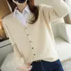 Atacado Transfronteiriço Malha Nova Estilo Primavera e Outono Cardigã Gola V Feminino Estilo Coreano Cor Sólida Solto Curto Outerwear Jaqueta Pequena