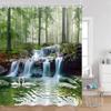 Conjunto de cortina de chuveiro com plantas tropicais verdes da selva, palmeiras, floresta, folhas de monstro, cenário natural, tecido, decoração de banheiro