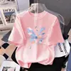 Camiseta de Manga Corta para Niña de Algodón Puro, Elegante y Fresca, para Bebé e Infantil, Manga Media, Verano 2026, Top Lindo de Dibujos Animados