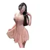 Lencería sexy Yeqin, camisola de malla con encaje revelador en el pecho, camisón, tentación transparente de deseo puro, bata seductora 7740