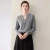 Suéter feminino de cashmere 100% puro de cabra, novo estilo outono e inverno, gola redonda, tricotado, suéter de gola alta solto, suéter quente para usar como base