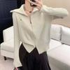 Jersey de Punto con Doble Cremallera y Cuello Doble Otoño e Invierno Nuevo Estilo Coreano Suave y Sedoso Chaqueta de Punto Cárdigan Versátil Simple para el Trabajo