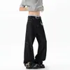 Calça Jeans Reta Longa Versátil Flare Masculina Retrô Americana de Sarja Crua Bordada, High Street Desconstruída Lavada