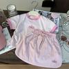 Ningli ropa coreana para niños nuevo verano niñas combinación de colores letra camiseta manga corta niños rosa culottes conjunto de dos piezas moderno
