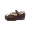 Zapatos de piel para niña para primavera y otoño con bordado de cerezas, zapatos de suela blanda para bebé con velcro, zapatos Mary Jane para bebé y niño pequeño