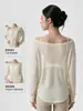 Top deportivo para mujer en un estilo puro y seductor, camiseta de manga larga sexy de malla semitransparente para yoga, holgada, fina, transpirable, top de fitness