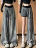 Calça pantalona listrada casual para mulheres, novo estilo outono 2026, estilo preguiçoso solto de cintura alta emagrecedor, calça reta