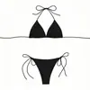 Traje de baño sexy y seductor de dos piezas para mujer, bikini, traje de baño transfronterizo europeo y americano, salida de playa de color liso con mangas cortas y malla